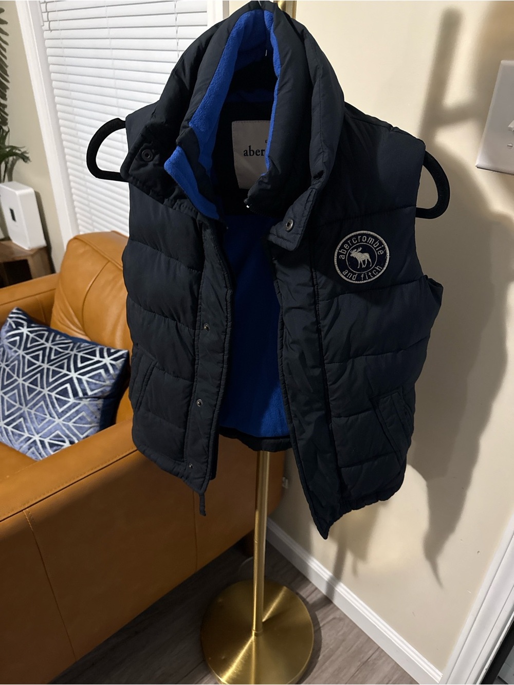 Abercrombie & Fitch Kids Navy Puffer Vest with Bright Blue Lining Y2K